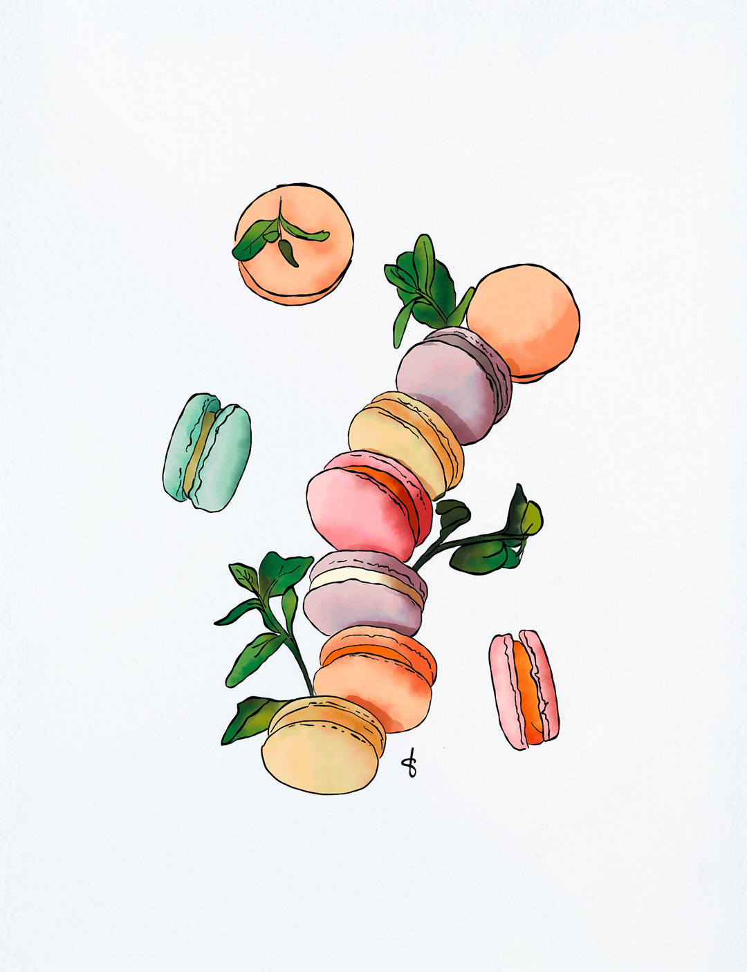 Deze kaart op A6 formaat heeft een handgetekende illustratie van vrolijk gekleurde macarons. Unieke kaarten om te gebruiken als verjaardagskaarten vrouw te versturen. Meer soorten wenskaarten bestellen kun je in onze webshop. Wie ga jij blij maken met handgemaakte kaarten?