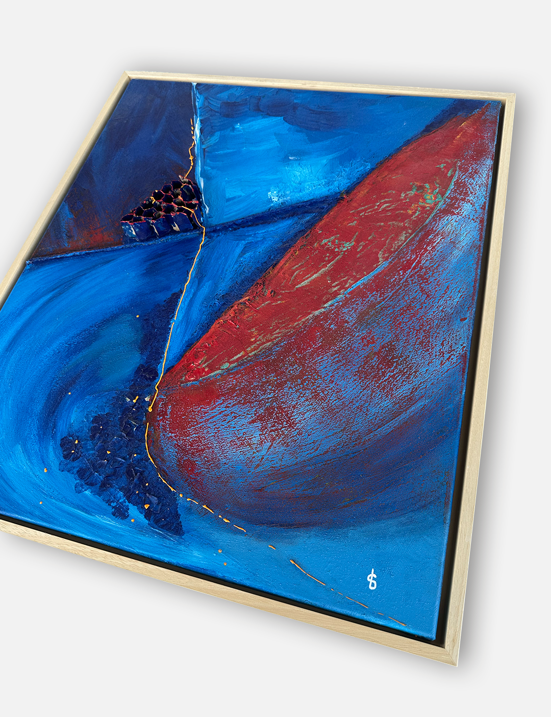 Handgemaakt blauw schilderij. Met gebruik van verschillende lagen, structuren en materialen met 3D effecten. Bekijk meer blauwe schilderijen en kunst schilderijen.