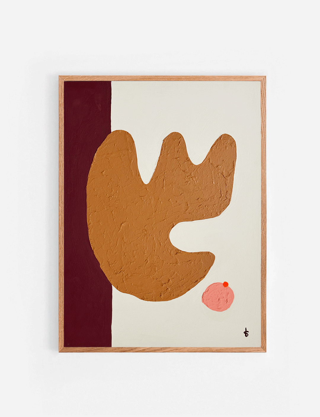 Dit handgemaakte kunstwerk Shape heeft een eikenhouten lijst en is geverfd in kleuren van LAB Paint. Past deze organische schilderijen vorm in jouw interieur? Bekijk onze unieke schilderijen en betaalbare kunst.