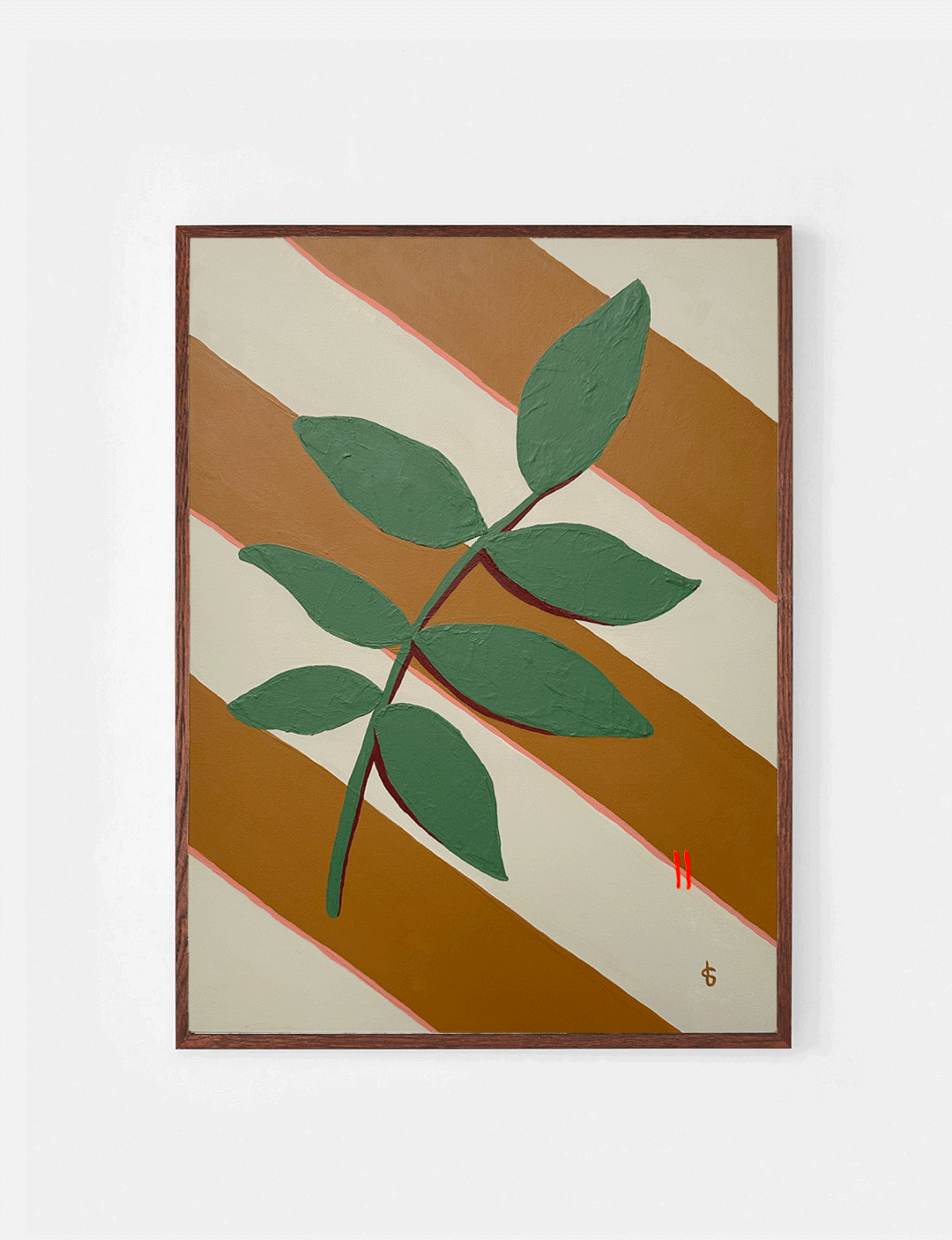 Dit handgemaakt kunstwerk Stripe, heeft prachtige kleuren met muurverf van het bekende merk LAB Paint. Je krijgt dit betaalbaar kunstwerk inclusief donker eikenhouten lijst. Mooi als tweeluik met art Retro, ook een goedkope kunst.