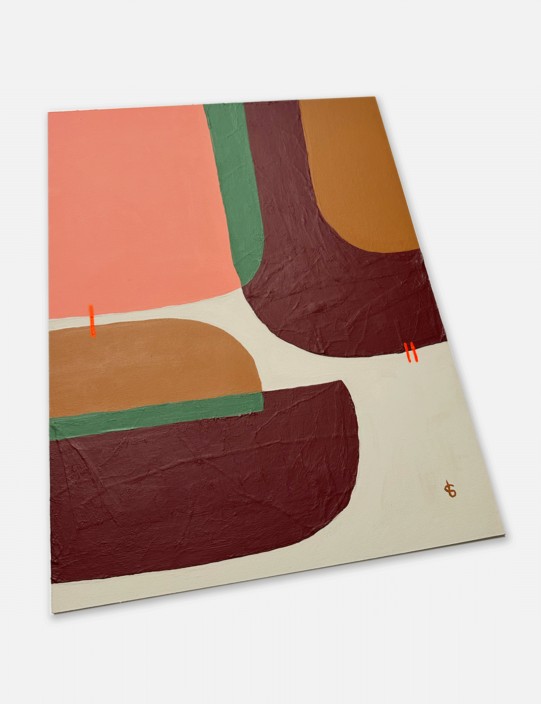 Dit handgemaakt betaalbare kunstwerk Retro, heeft mooie warme kleuren en is inclusief donker eikenhouten lijst. Geverfd met muurverf van het bekende merk LAB Paint. Een duurzaam verflabel van Nederlandse bodem. Mooi als tweeluik met art Stripe, ook een goedkoop schilderij.