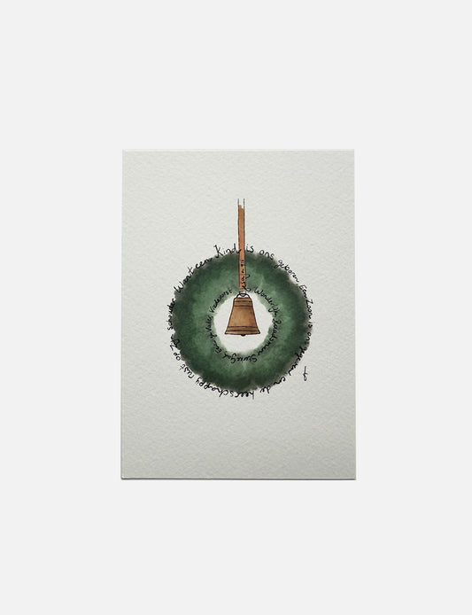 Prachtige speciale kerstkaart met handgemaakte krans en warme christelijke tekst kerstkaart.