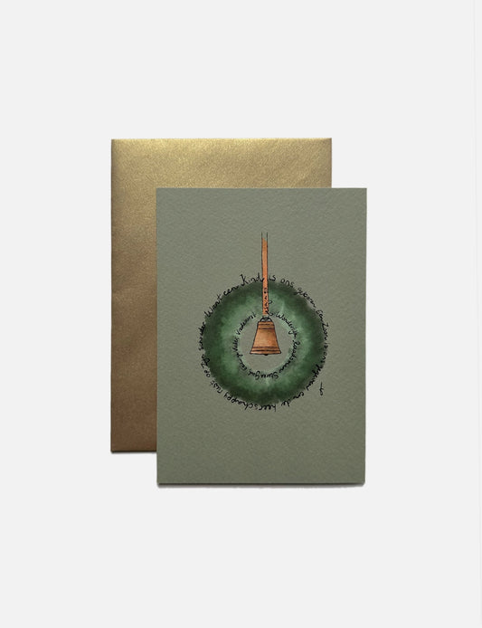 Handgemaakte christelijke kerstkaart met groene achtergrond en kerst bijbeltekst. Luxe papier en gouden envelop – stijlvol en betekenisvol.