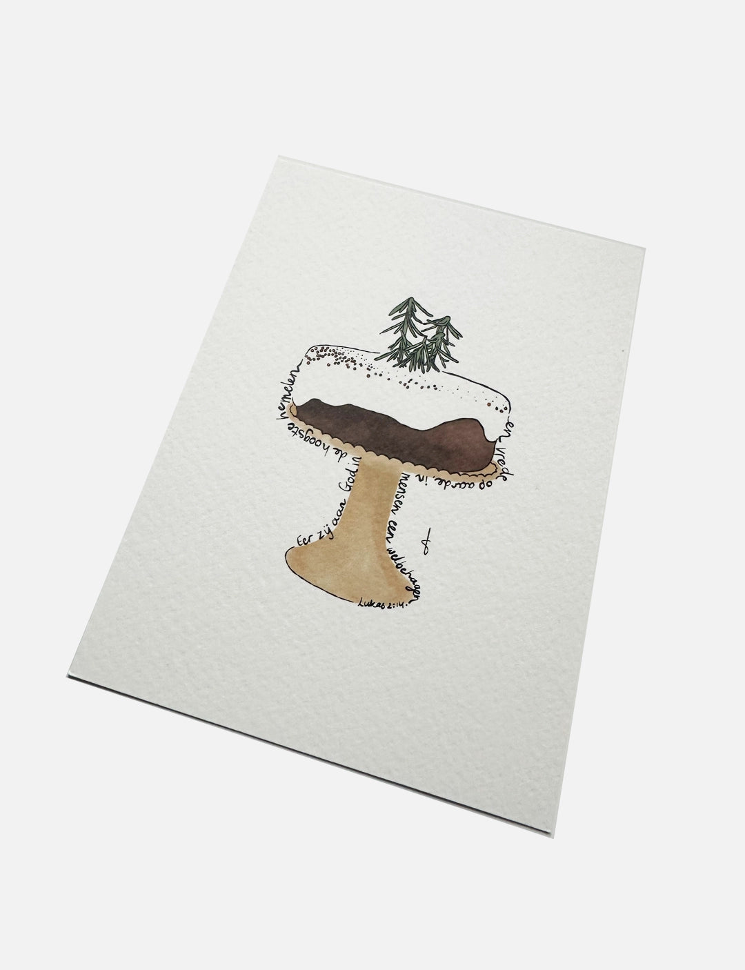 Op zoek naar een christelijke tekst kerstkaart? Dit hippe ontwerp met chocoladetaart en kerst bijbeltekst is feestelijk én stijlvol.