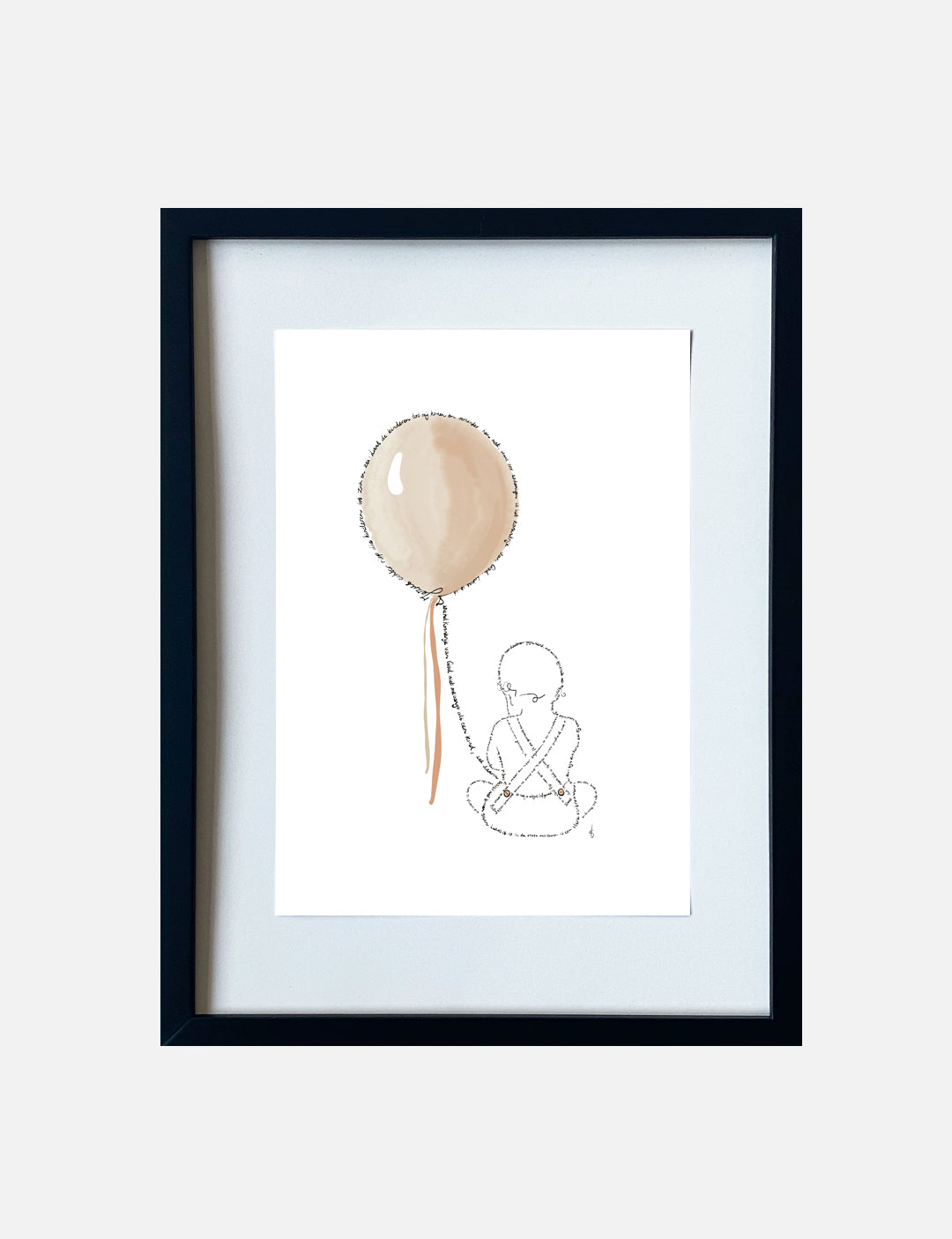Handgetekende poster met een illustratie van een kindje in naturel tinten. Geillustreerd met Bijbelteksten. Ook verkrijgbaar voor een kraamcadeau jongetje of meisje. Tip: cadeau voor een doop.