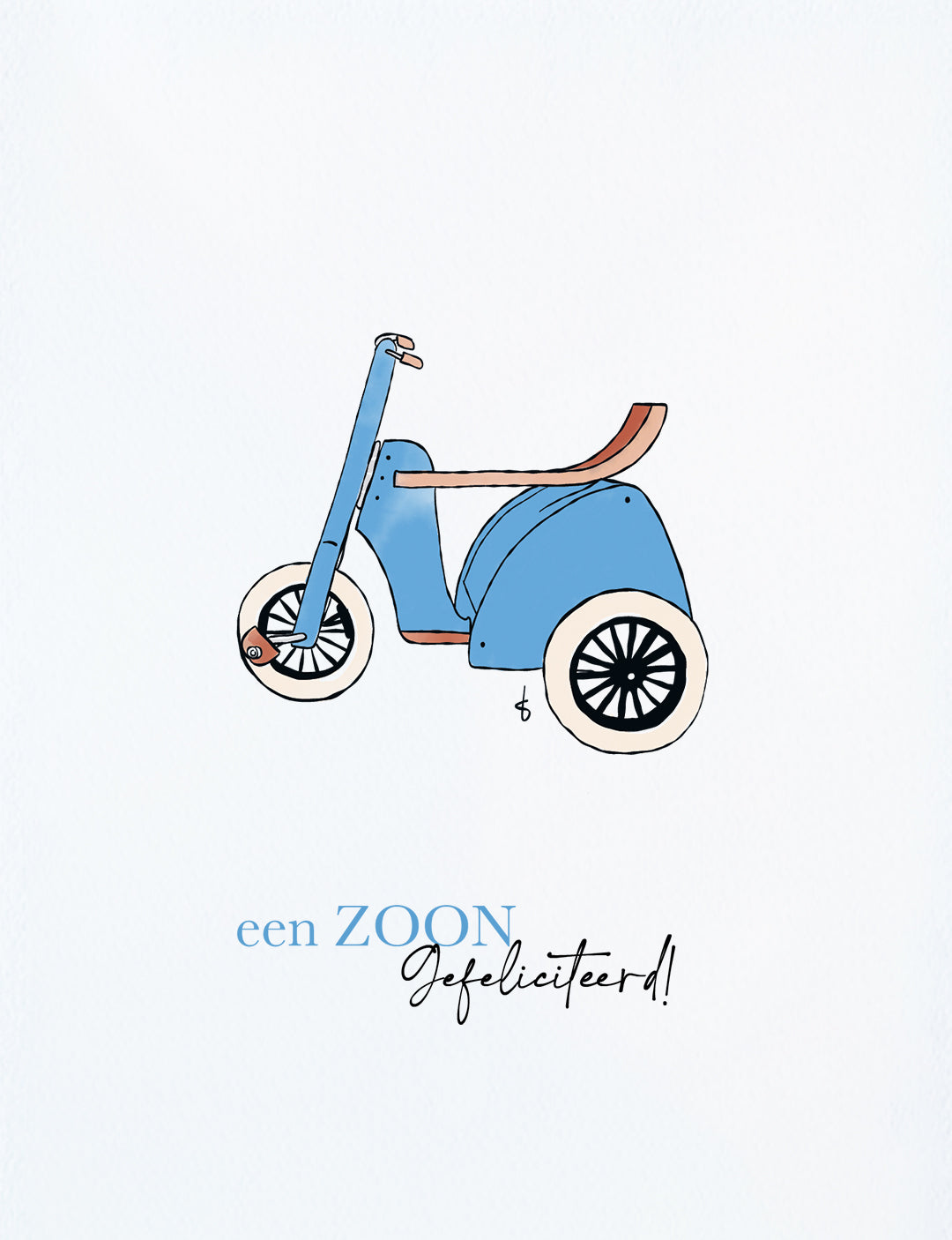 Felicitatiekaart geboorte zoon met blauwe illustratie en kraft envelop inbegrepen