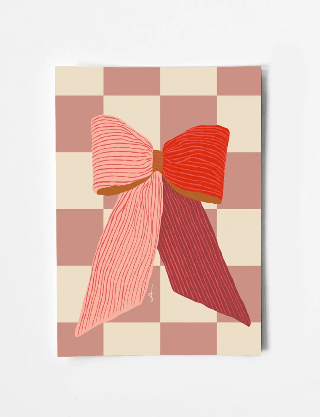 Unieke abstracte poster met strik in warm roze. Perfect als poster woonkamer of poster slaapkamer. Shop deze illustratie poster vandaag nog!