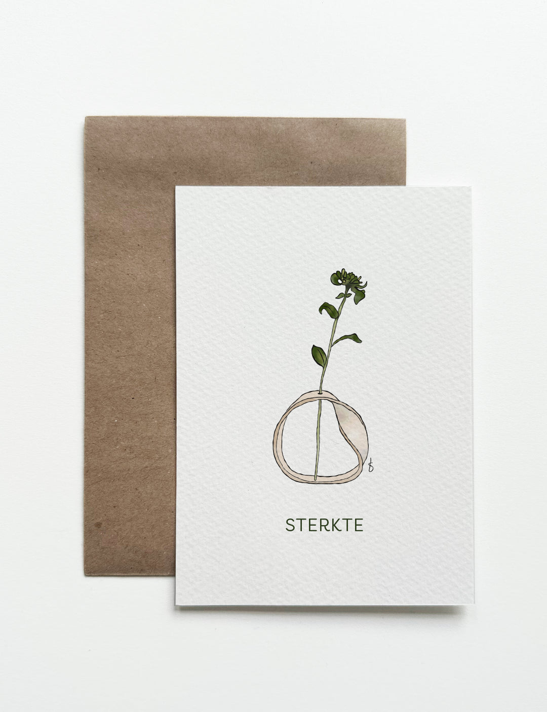 Minimalistische kaart sterkte met handgetekende vaas en bloem, geschikt als kaart condoleance, condoleance kaart en kaart gegecondoleerd.