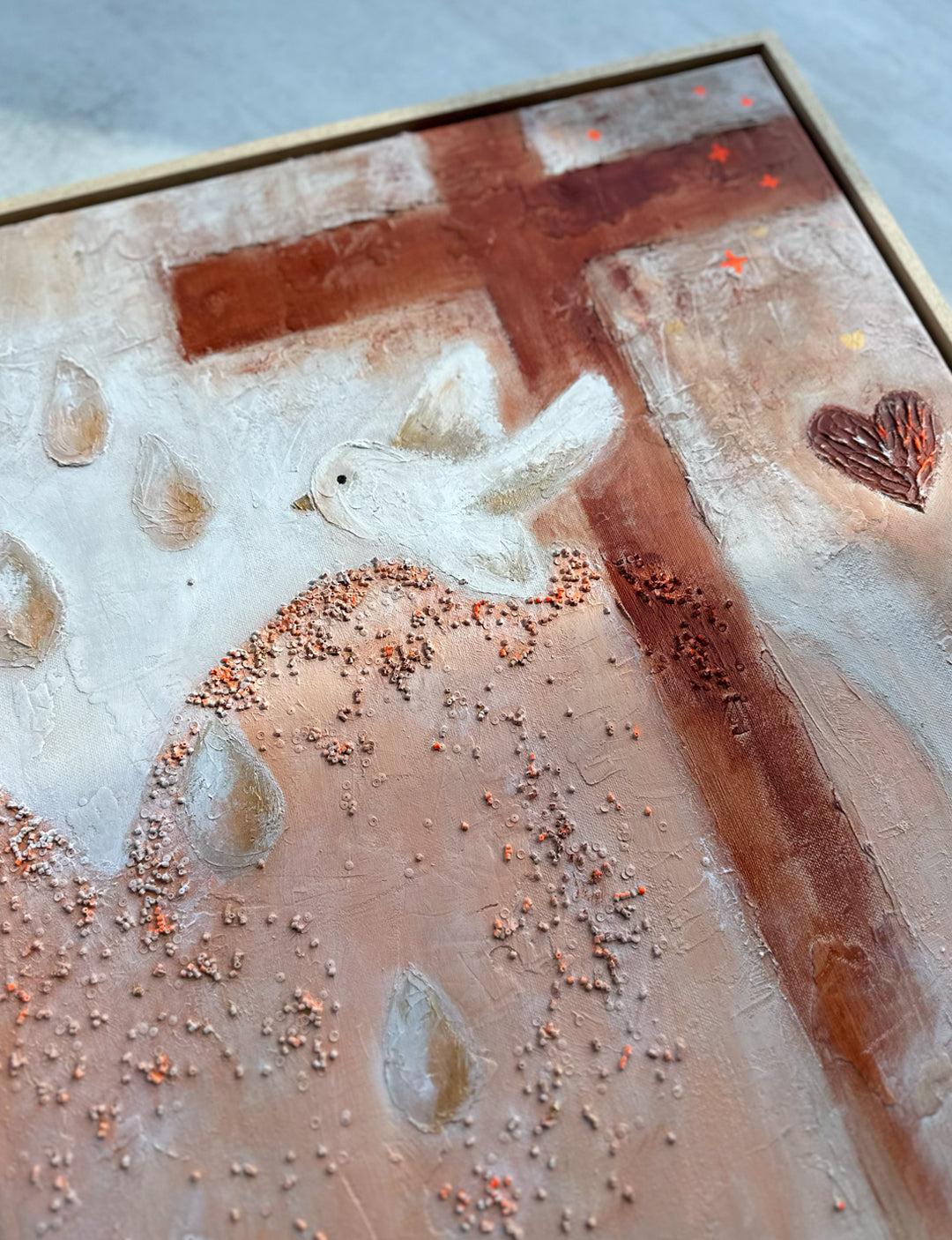 schilderij christelijk healing rain, handgemaakt kunstwerk met christelijke boodschap.