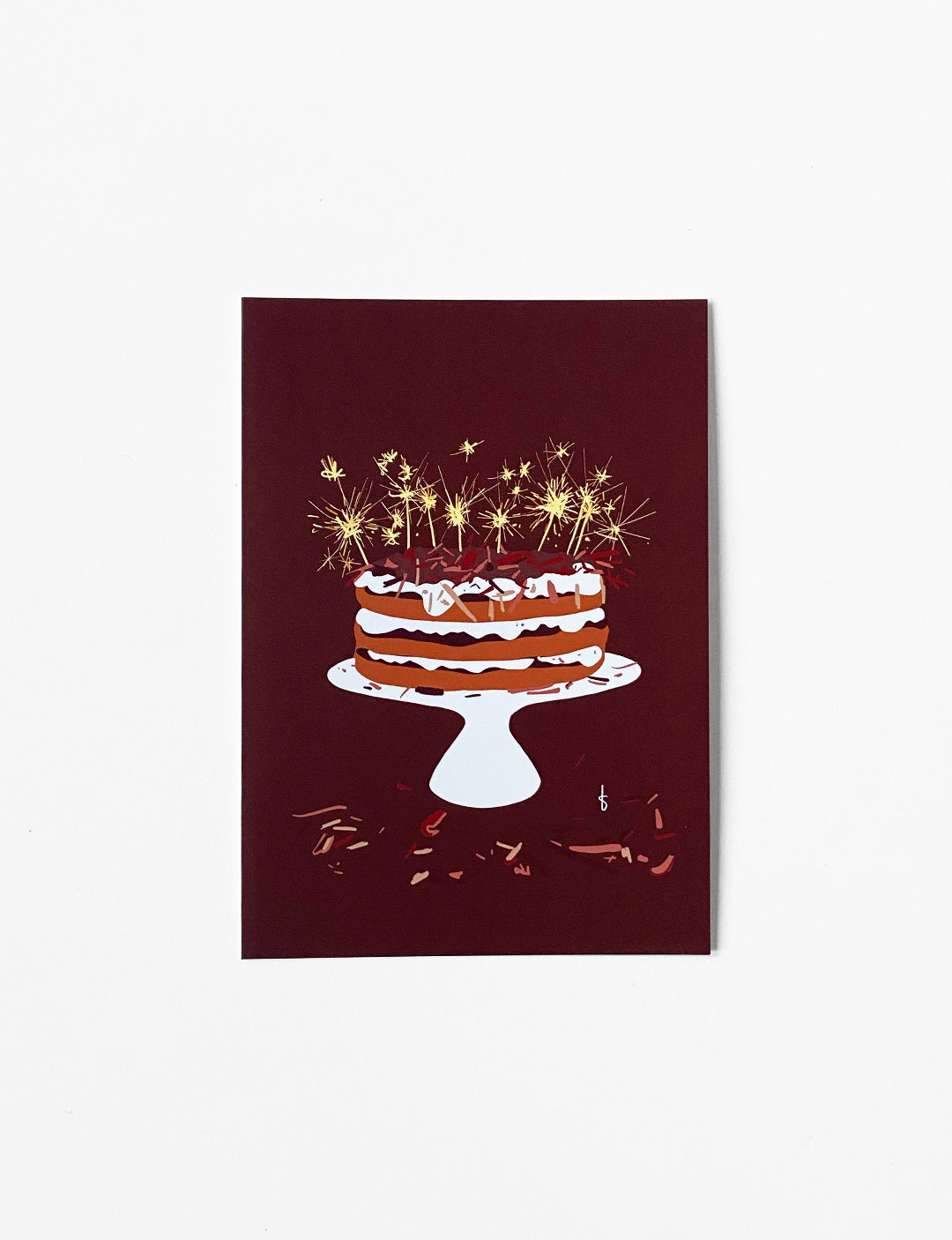 Ansichtkaart (A6) met handgetekende Cake illustratie. Geprint op beschrijfbaar papier en voorzien van soft touch laminaat (mat). Deze stijlvolle wenskaart maakt onderdeel uit van een kaartenset met kerstkaarten. Bekijk deze mooie wenskaarten en andere christelijke kerstkaarten in onze webshop.