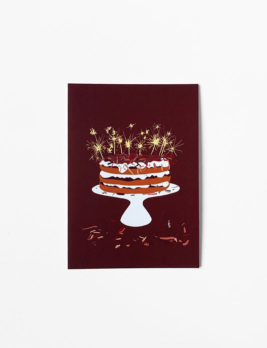 Ansichtkaart (A6) met handgetekende Cake illustratie. Geprint op beschrijfbaar papier en voorzien van soft touch laminaat (mat). Deze stijlvolle wenskaart maakt onderdeel uit van een kaartenset met kerstkaarten. Bekijk deze mooie wenskaarten en andere christelijke kerstkaarten in onze webshop.