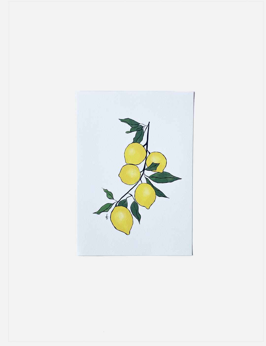 Een gezellige poster keuken met een handgetekende citroentak, geprint op mooi Tintoretto Gesso papier.
