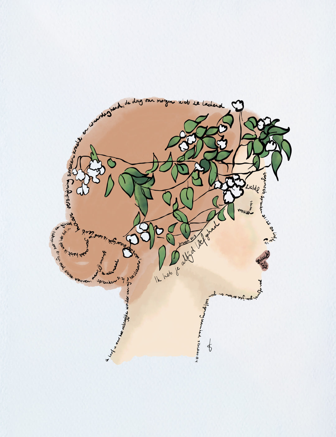Deze poster vrouw is een illustratie waarin bijbelteksten zijn verwerkt. Deze christelijke poster is ook verkrijgbaar in een versie met minder kleuren. Bekijk de poster bijbeltekst en poster met tekst en laat je inspireren.