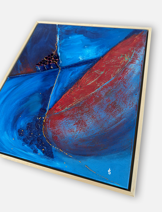 Handgemaakt blauw schilderij. Met gebruik van verschillende lagen, structuren en materialen met 3D effecten. Bekijk meer blauwe schilderijen en kunst schilderijen.