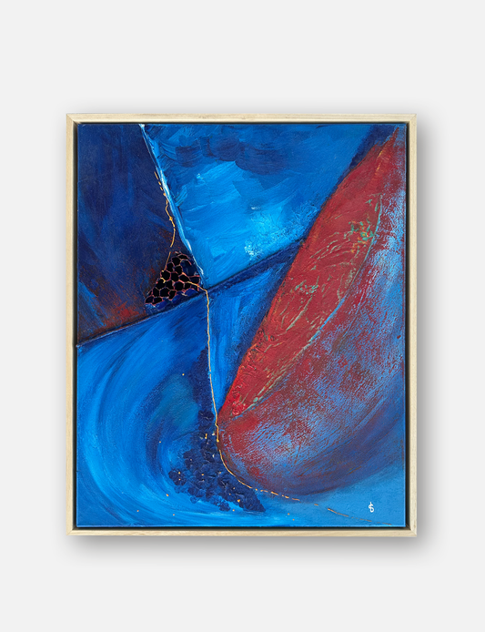 Handgemaakt blauw schilderij. Met gebruik van verschillende lagen, structuren en materialen met 3D effecten. Bekijk meer blauwe schilderijen en kunst schilderijen.