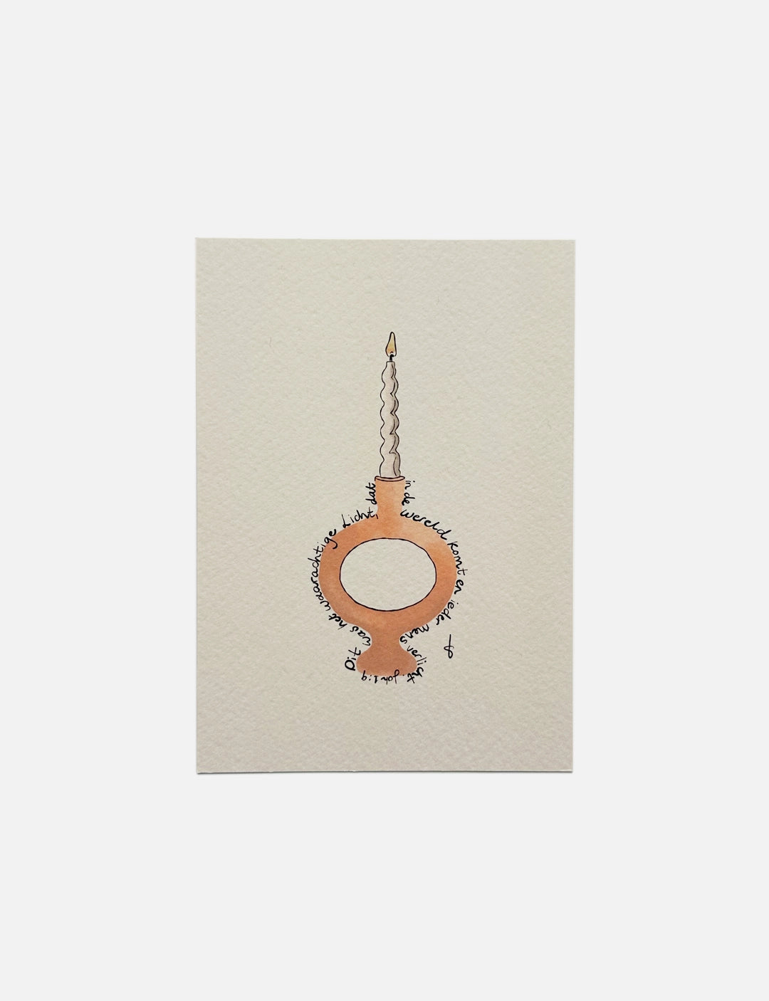 Close-up van luxe gedrukte christelijke kerstkaarten met kaars illustratie en een fijne geloofsboodschap.