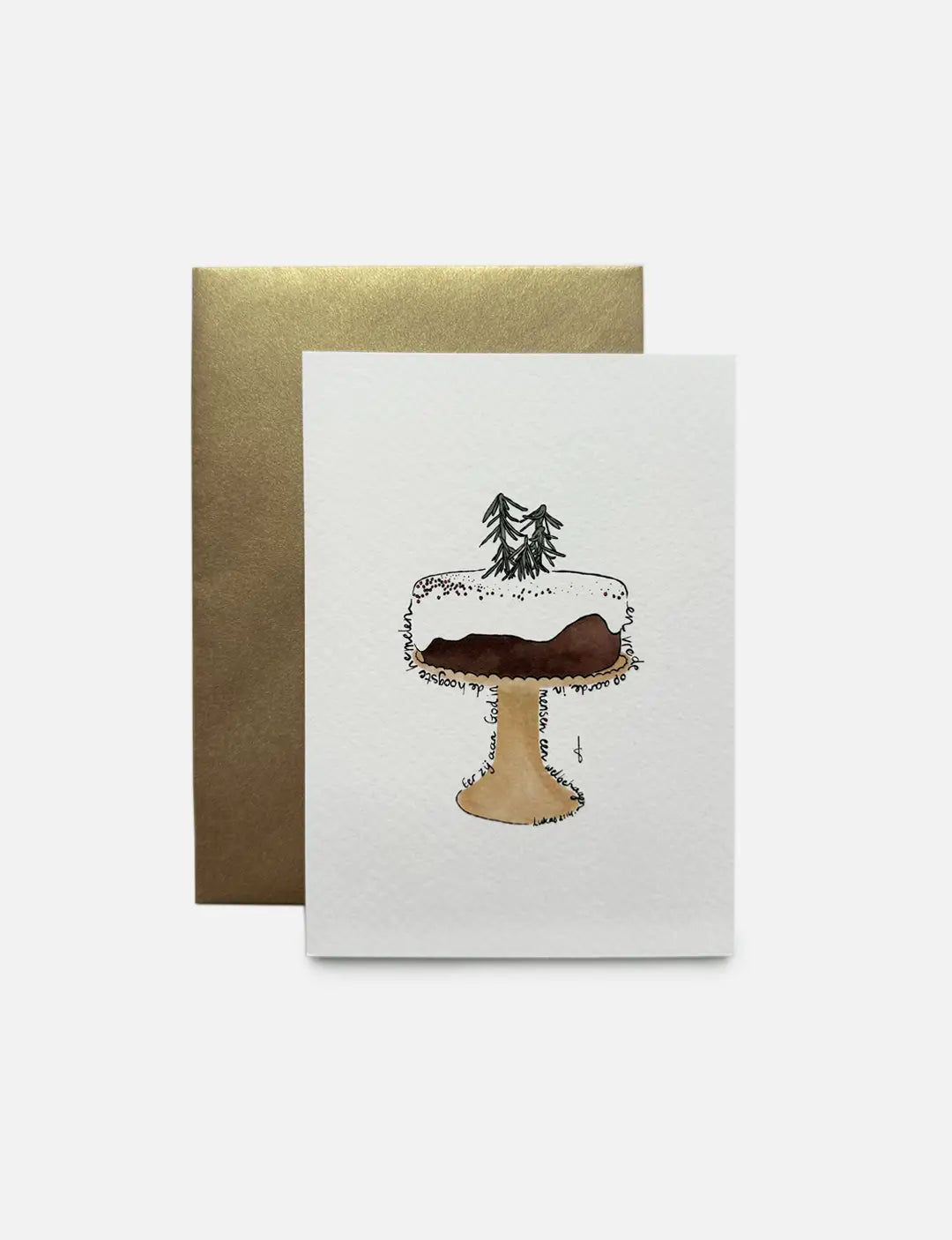 Een unieke christelijke kerstkaart met handgemaakte chocoladetaart en bijbeltekst kerst. Luxe papier + gouden envelop. Perfecte keuze uit onze mooie kerstkaarten!