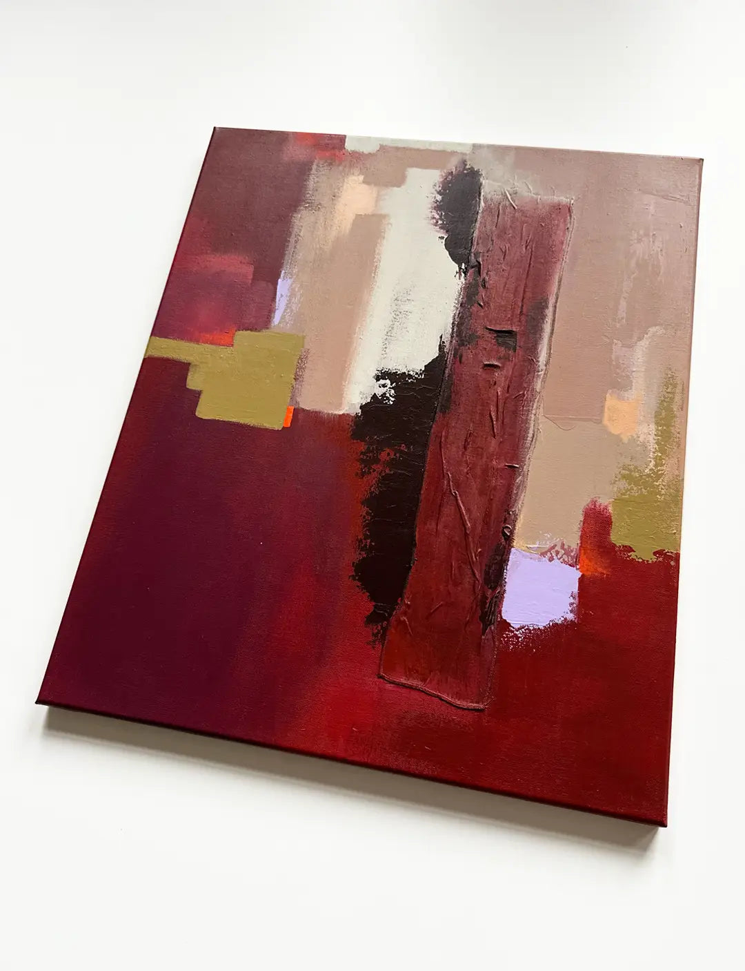 Abstracte kunst schilderij Mauve Flux met gelaagde structuur en kleurrijke abstract kunst