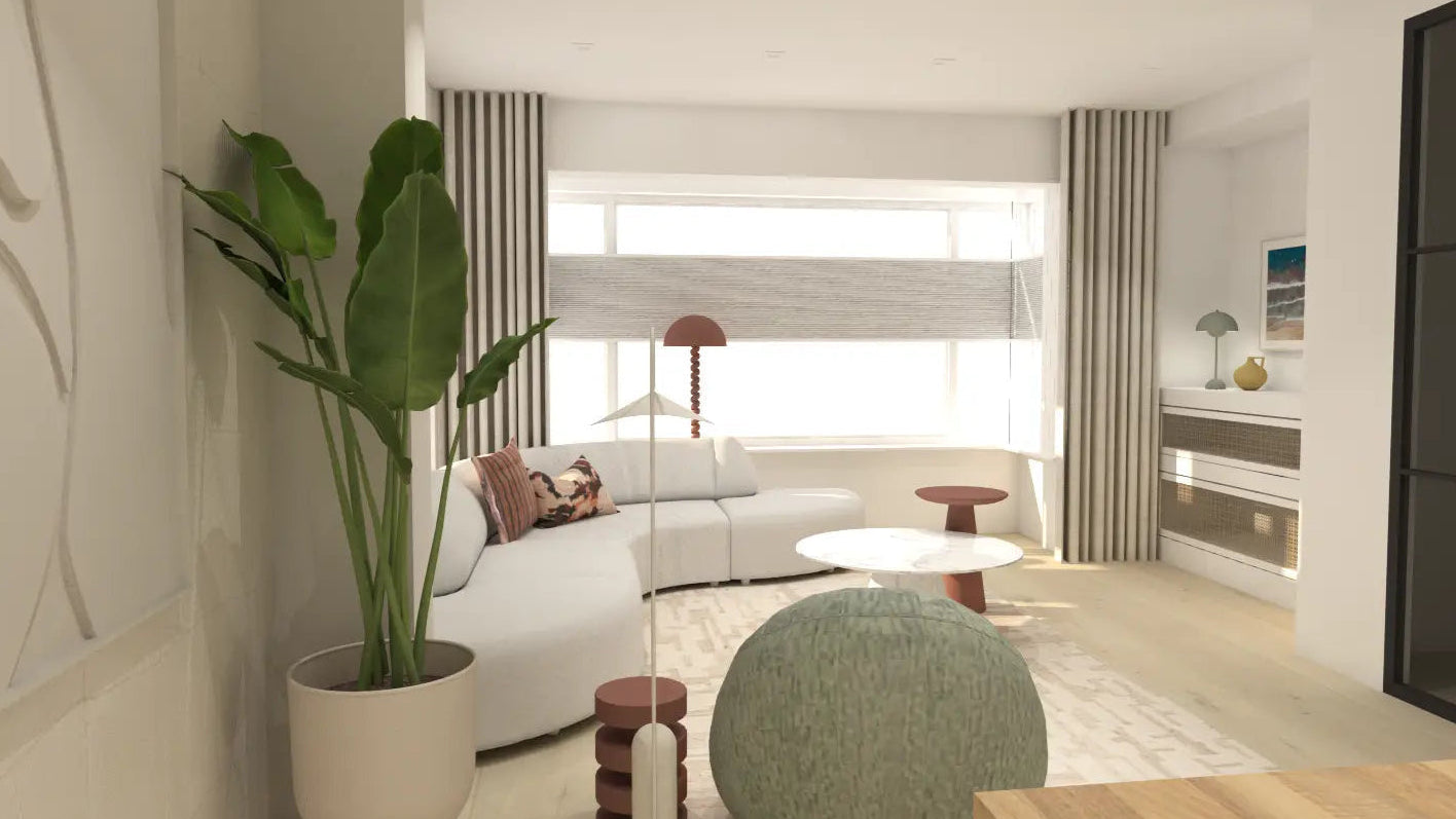 Een stijlvolle woonkamer ingericht door een interieurstylist, inclusief advies interieurstylist, kleuradvies interieur en voorbeelden van interieurplan laten maken.