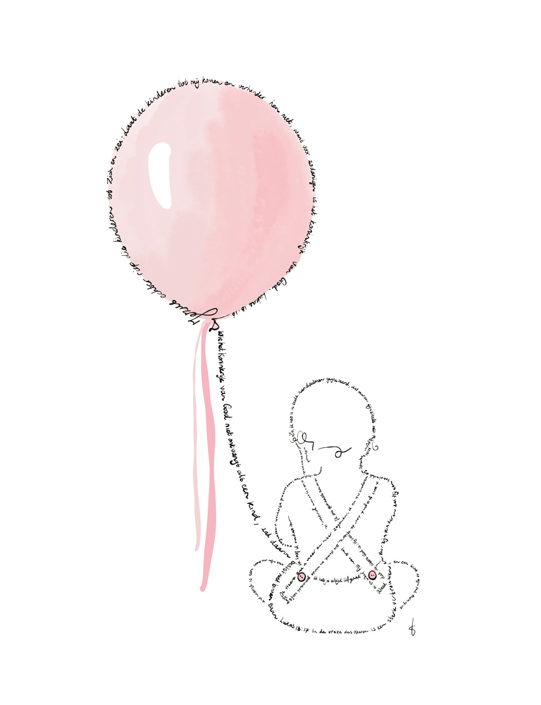 Doopkaart A5 op Tintoretto Gesso papier – christelijke felicitatie geboorte en doop van een dochter