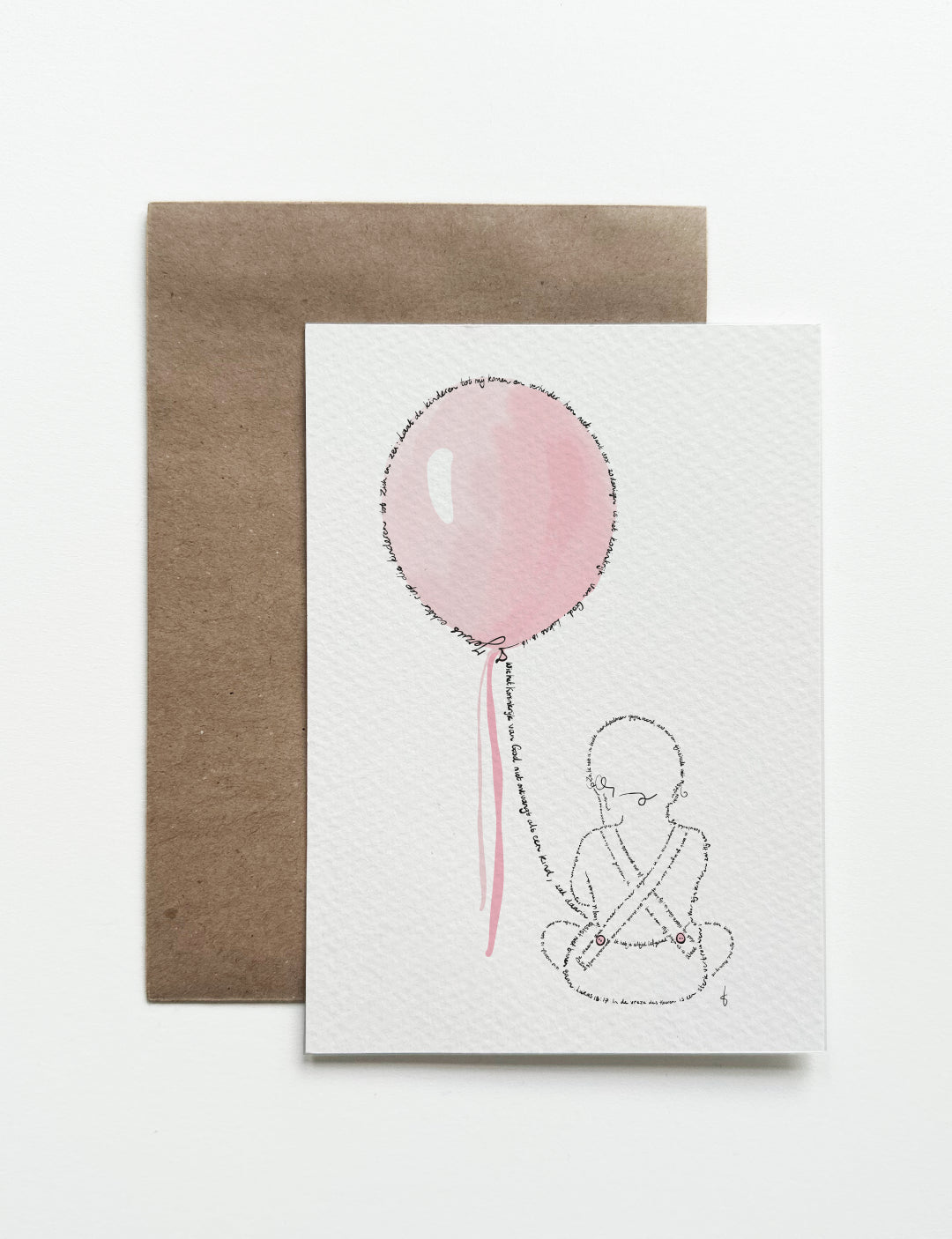Deze kaart heeft een illustratie van een baby met bijbelteksten er in verwerkt. Mooi om te gebruiken als kaart doop of felicitatie geboorte dochter.