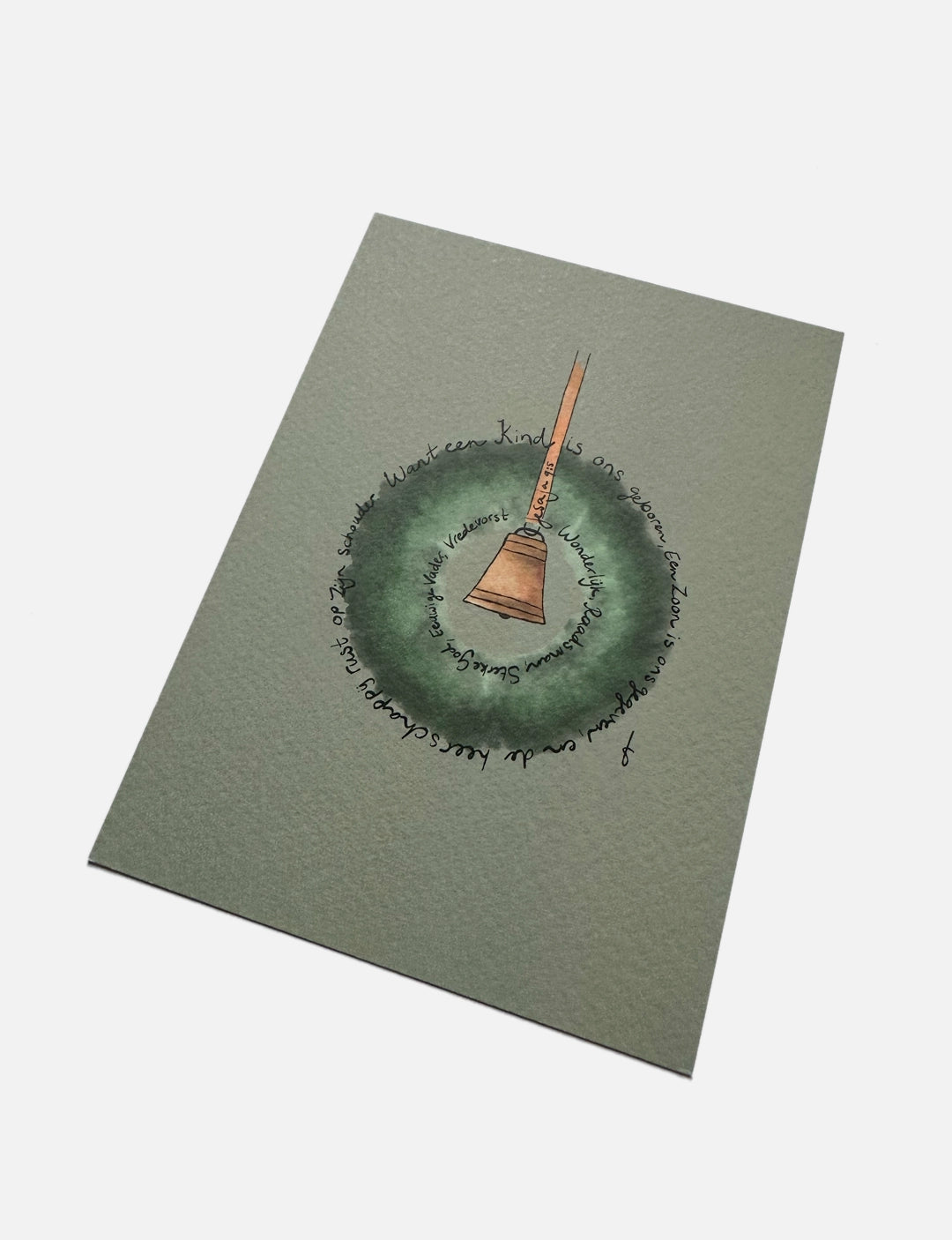 Luxe christelijke kerstkaart met kerst bijbelteksten en handgemaakte krans. Tijdloos design op stijlvol papier met metallic envelop.