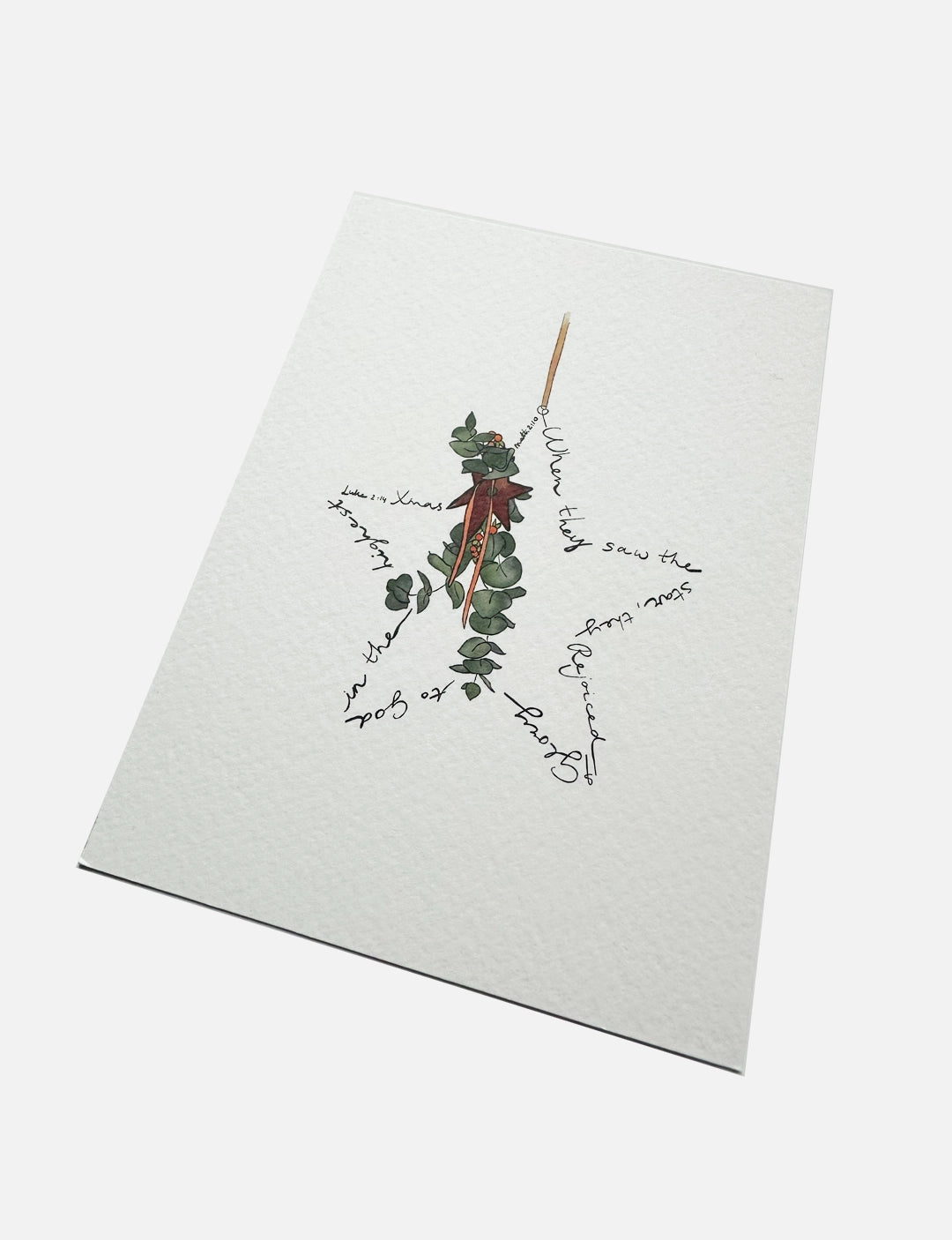 Stuur een bijzondere boodschap met deze handgemaakte christelijke kerstkaart met kerstster en bijbeltekst kerst. Een stijlvolle, christelijke kerstkaart koop je bij Studio Blits.