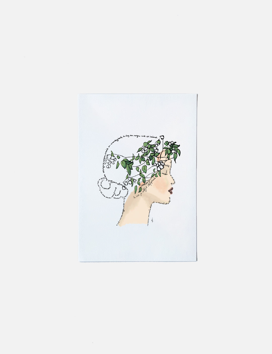 Deze christelijke kaart/mini poster op A5 formaat is een handgetekende illustratie van een vrouw. In plaats van met lijnen te tekenen, is er getekend met Bijbelteksten. Bekijk christelijke verjaardagskaart vrouw of een bijzondere wenskaart.