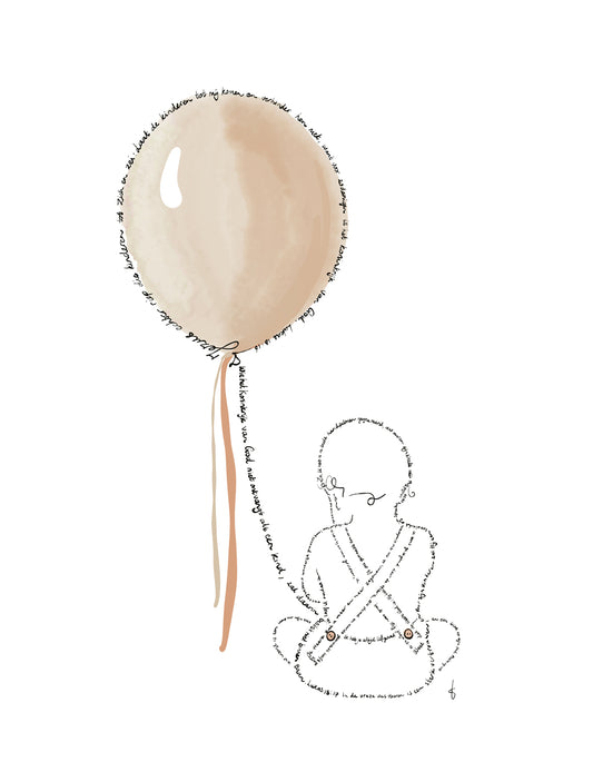 Handgetekende poster met een illustratie van een kindje in naturel tinten. Geillustreerd met Bijbelteksten. Ook verkrijgbaar voor een kraamcadeau jongetje of meisje. Tip: cadeau voor een doop.