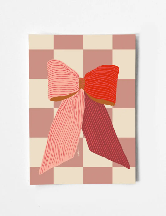 Unieke abstracte poster met strik in warm roze. Perfect als poster woonkamer of poster slaapkamer. Shop deze illustratie poster vandaag nog!