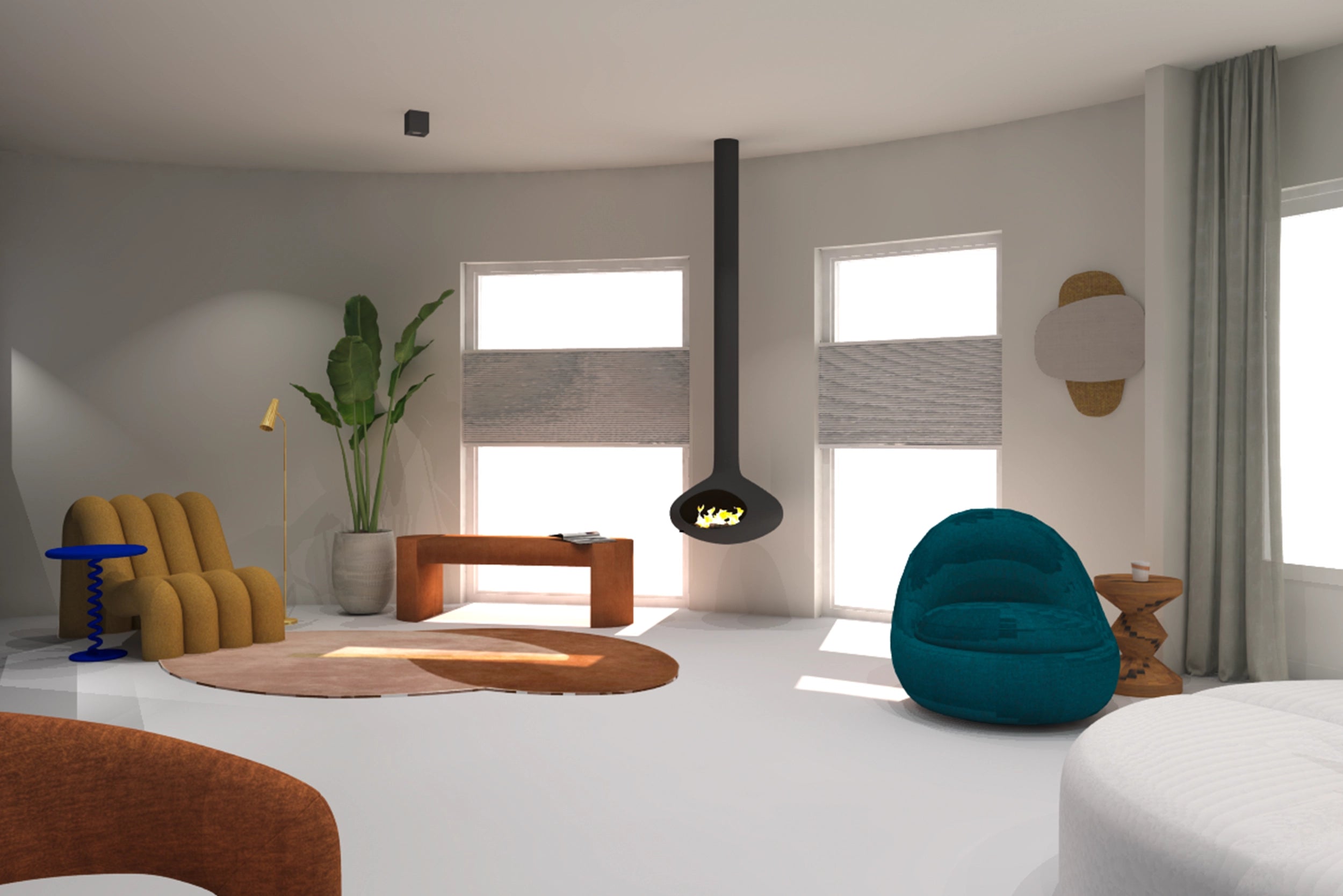 Sfeervolle woonkamer ingericht door een interieurstylist, inclusief interieurplan laten maken, interieur en kleuradvies en maatwerk kastenwand.