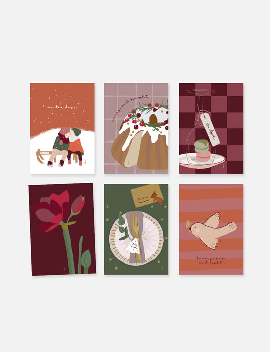 Set van 6 kerstkaarten met abstracte illustraties – mooie kerstkaarten, christelijke kerstkaarten en kaarten voor kerst en nieuwjaar met soft touch afwerking