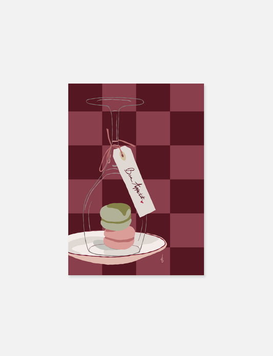 A4 poster kerst met abstracte Party Macarons illustratie in wintertinten – sfeervolle kerst poster voor decoratie in huis tijdens de feestdagen.