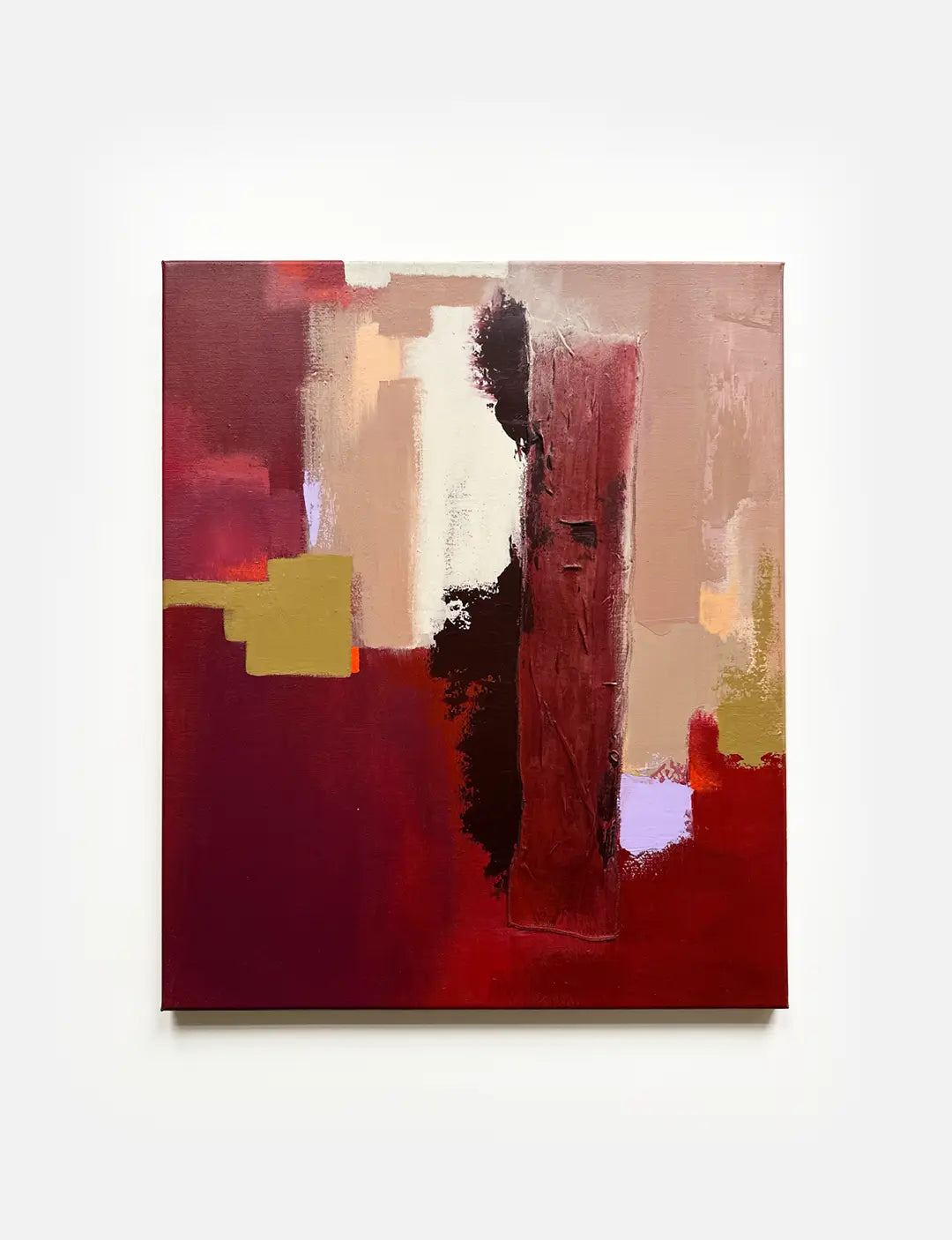 Abstract kunstwerk Mauve Flux – kleurrijk schilderij in warme tinten met goudaccenten. Bekijk alle betaalbare kunst.