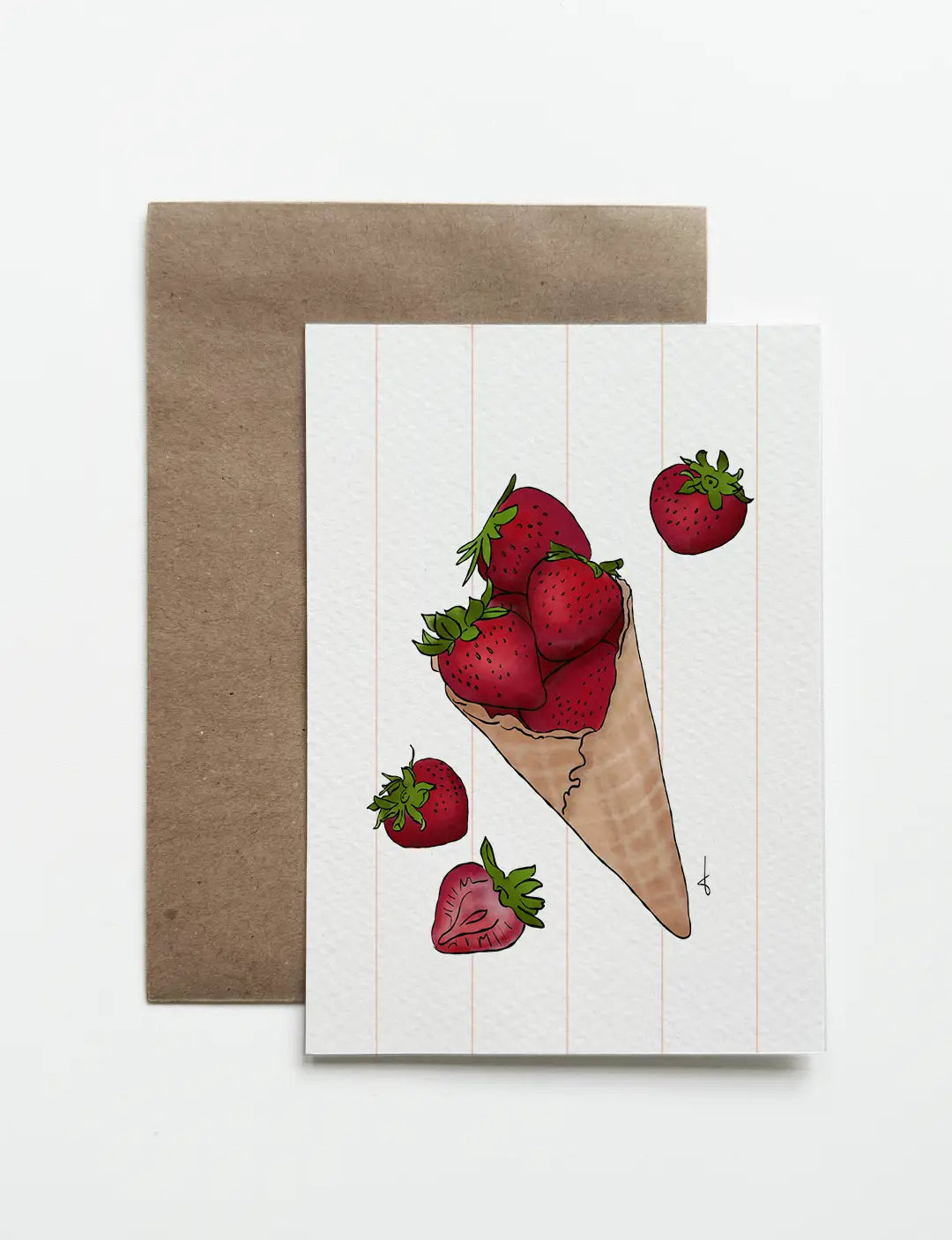 Leuke kaart met zomerse aardbeien in een oubliehoorn. Perfect voor elke gelegenheid. Ontdek hippe kaartjes en leuke kaartjes online. Eenvoudig leuke kaarten kopen.
