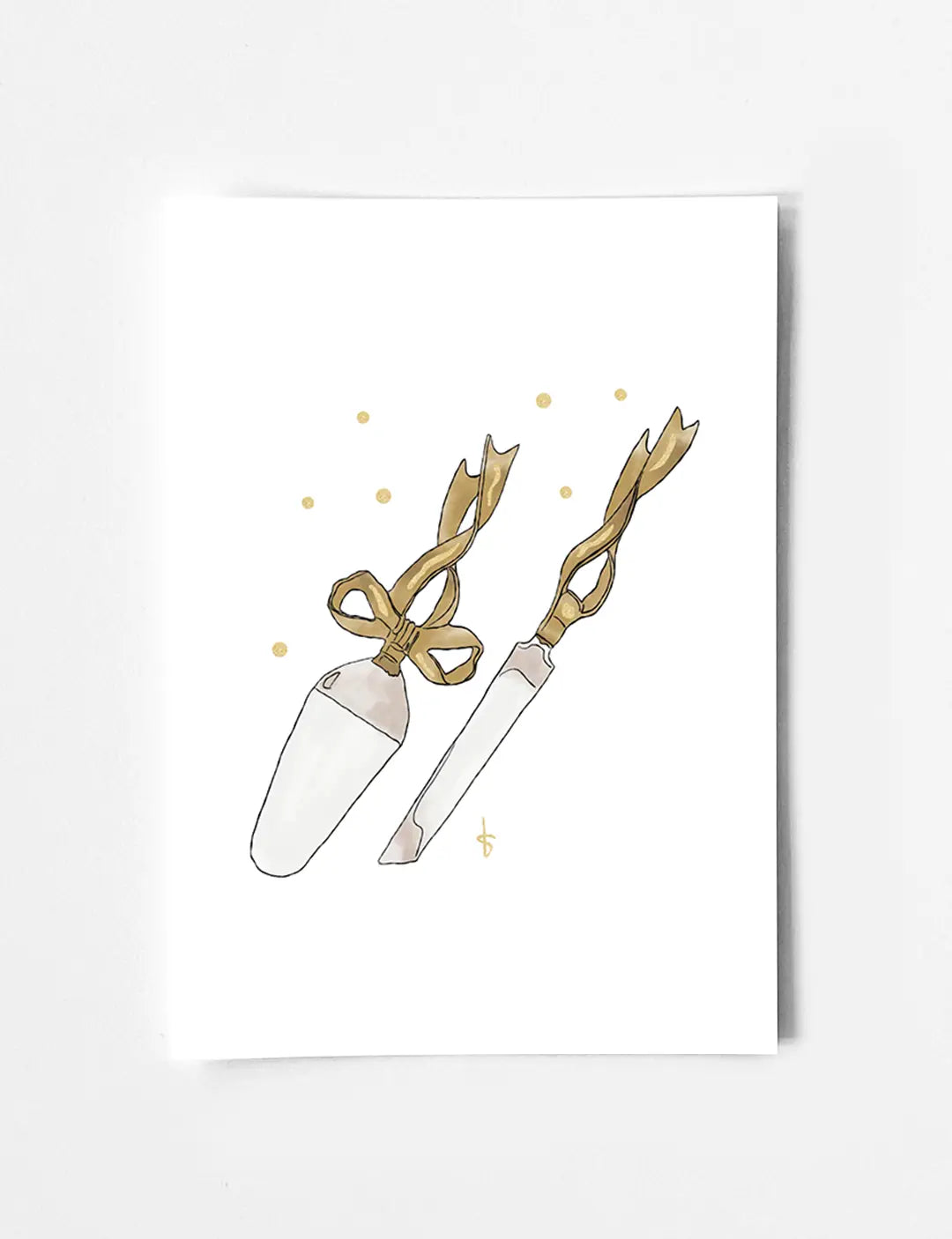 Leuke kerstkaart met handgetekende illustratie van taartschep en goudfolie. Bekijk collectie leuke kerstkaarten van Studio Blits.