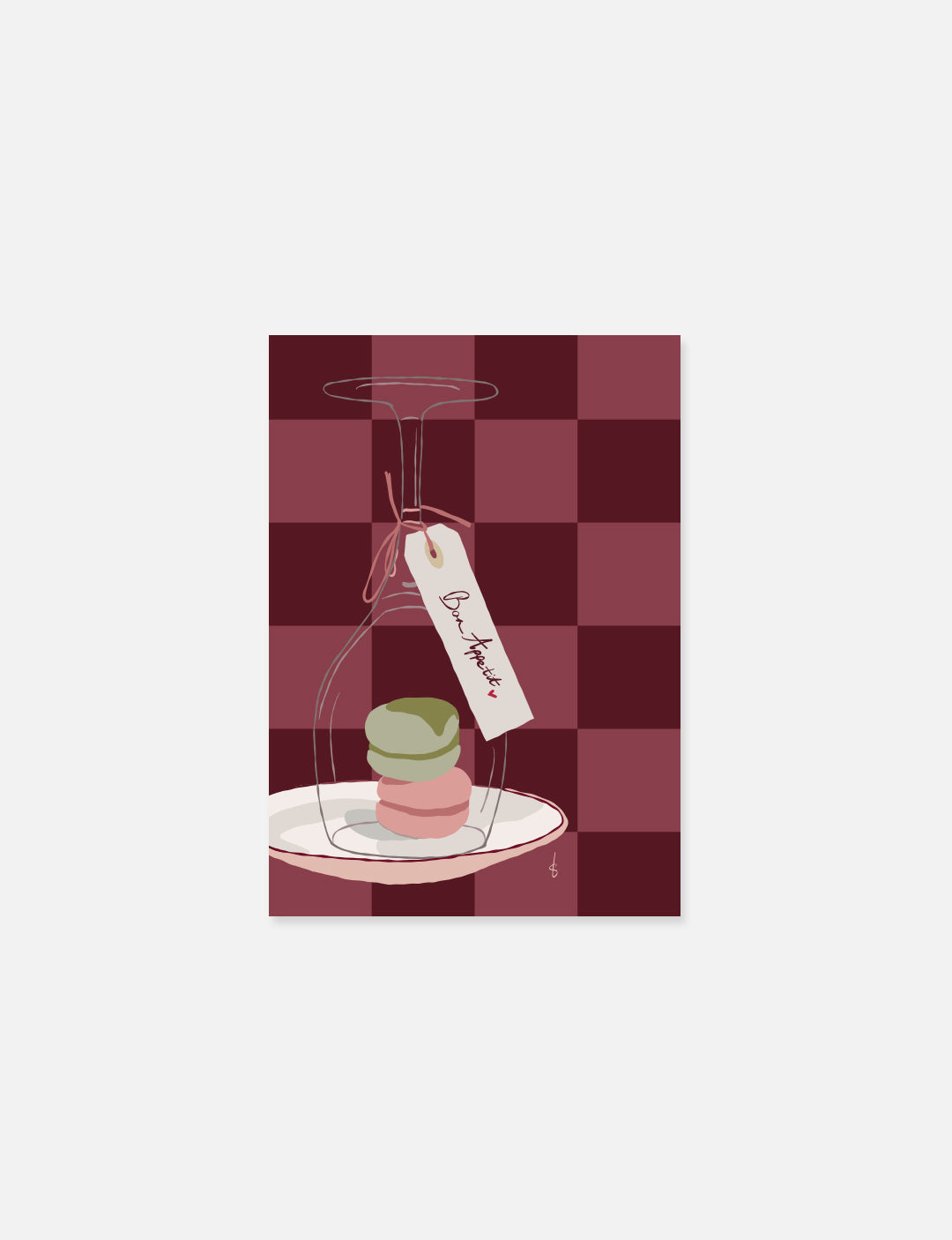 Kerstkaarten kopen – A6 kerst kaarten met Party Macarons illustratie, onderdeel van set van zes leuke kerstkaarten.