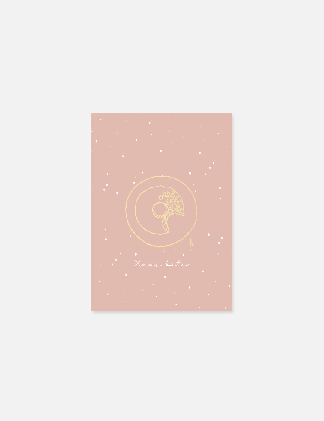 A6 ansichtkaarten met warme achtergrond en minimalistische goudfolie illustraties – onderdeel van set van 6 kaarten voor kerst en nieuwjaar.