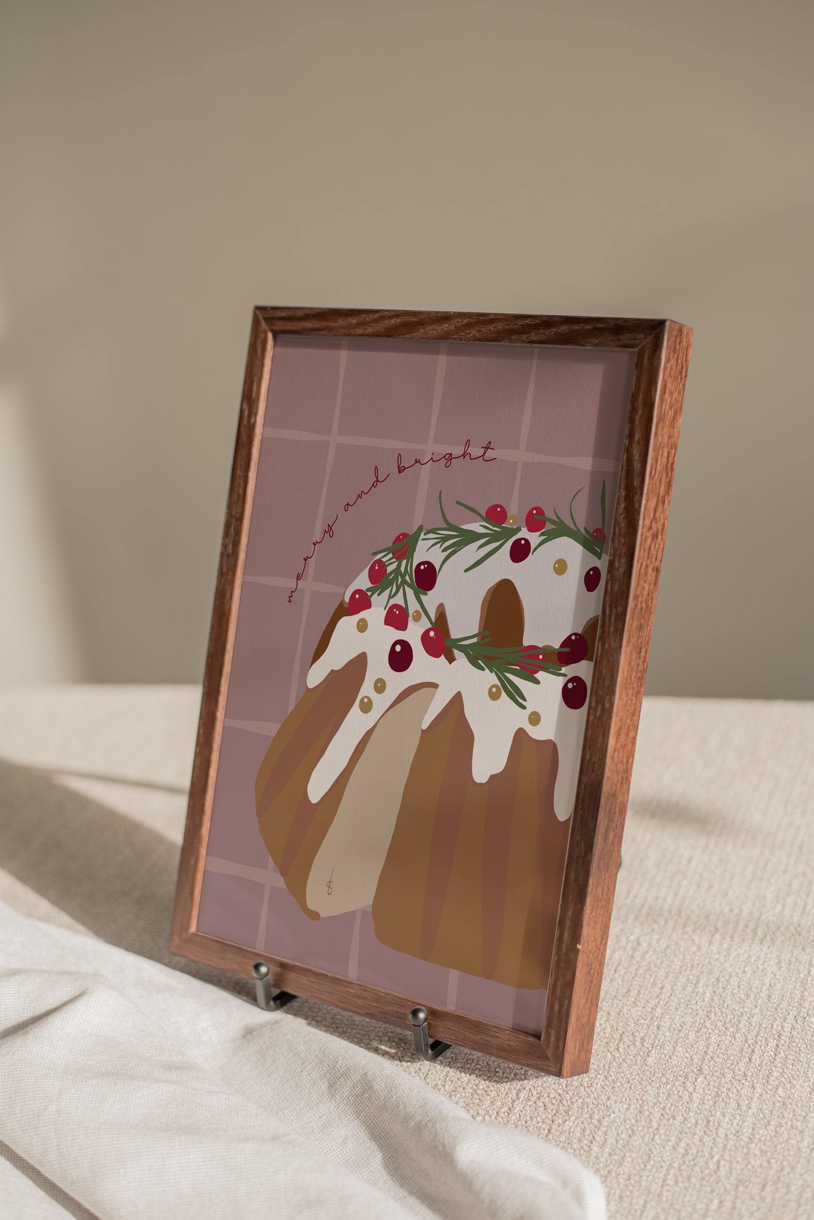 Poster kerst met handgetekende kerst tulband en warme achtergrondkleuren. Ook te koop als leuke kerstkaart. 