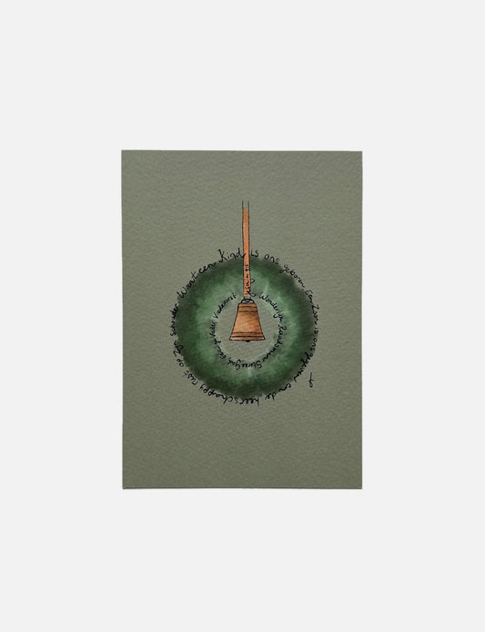 Unieke speciale kerstkaart met handgetekende krans en bijbeltekst kerst. Perfect voor wie houdt van mooie kerstkaarten met diepgang.