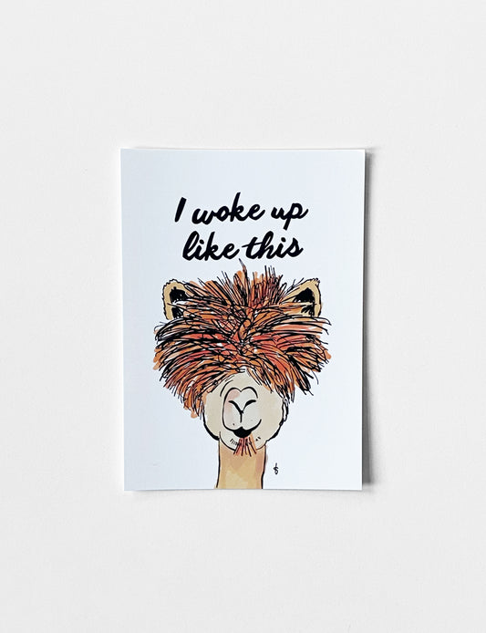 Ansichtkaart (A6) met handgetekende Lama illustratie en quote. Geprint op beschrijfbaar papier en voorzien van soft touch laminaat (mat). Deze grappige dierenkaart maakt onderdeel uit van een kaartenset met illustratie kaarten. Deze unieke kaarten en andere handgemaakte kaarten kun je vinden in onze webshop.