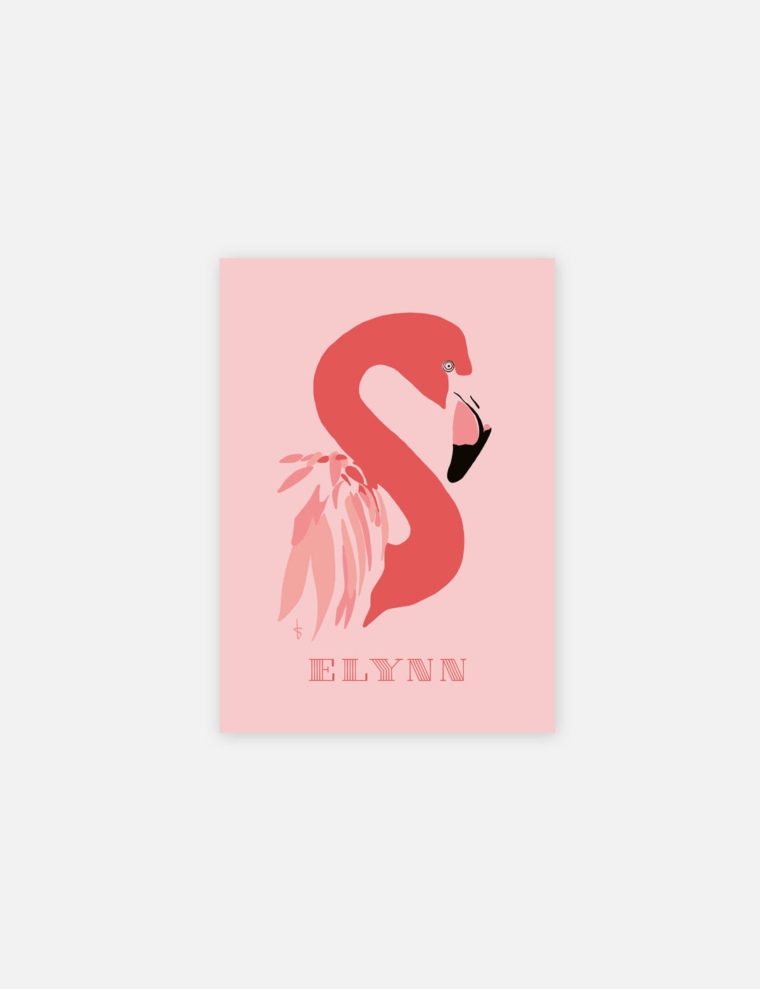 Verras iemand met zijn of haar naam op deze flamingo poster! Gepersonaliseerde poster met handgetekende flamingo illustratie en toevoeging van een naam. Leuk om cadeau te geven of te kopen als poster kinderkamer.