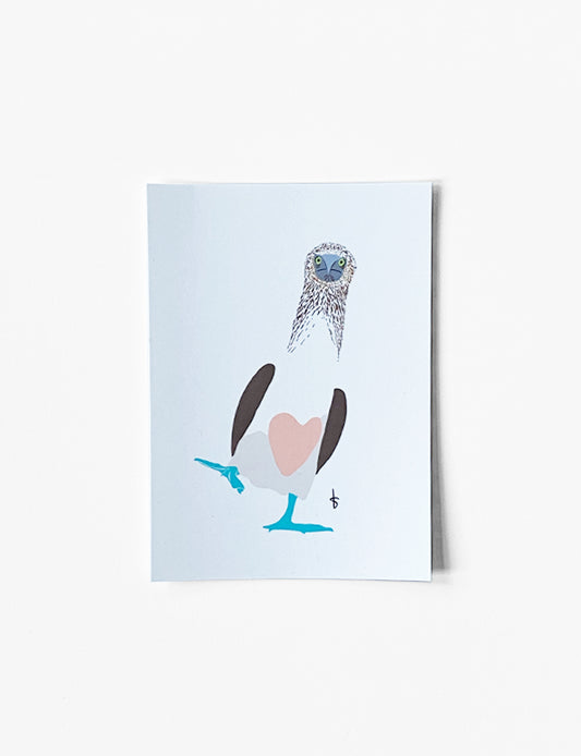 Dierenkaart met handgetekende bluefoot illustratie – A6 dieren kaart en kinder verjaardagskaart verkrijgbaar bij Studio Blits.