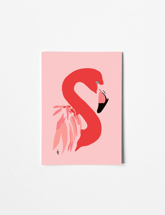Dierenkaart met handgetekende Flamingo.  Deze dierenkaarten en andere hippe wenskaarten kun je ook als kaartenset in onze webshop kopen.