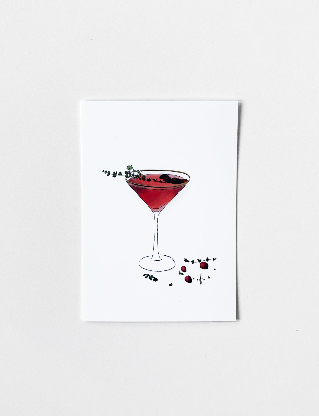 Ansichtkaart (A6) met handgetekende Cocktail illustratie met goudfolie. Leuke kerstkaarten en andere mooie kerstkaarten kopen in onze webshop. 